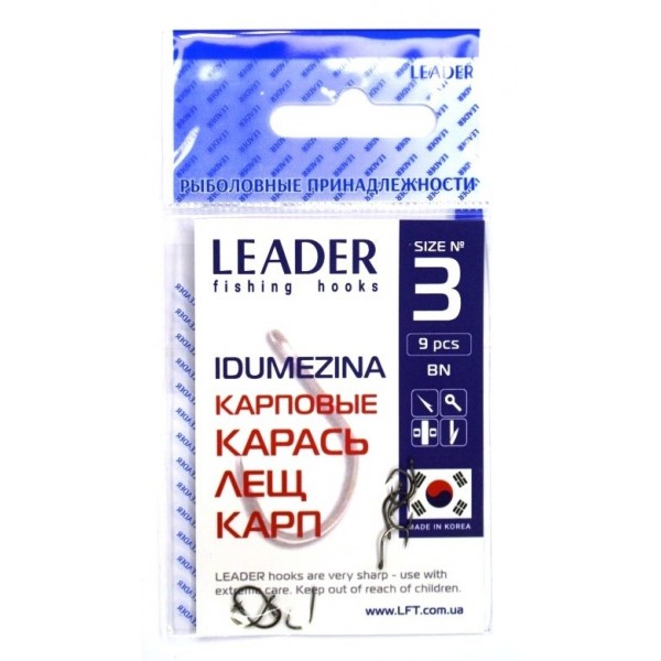 Гачки для риби, №3, Leader Idumezina, 9шт/уп, колір BN